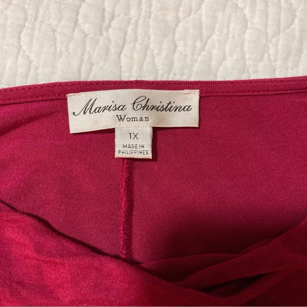Marisa Christina Red Draped Cap Sleeve Blouse | Soft & Comfy | Summer Parties - Picture 5 of 8